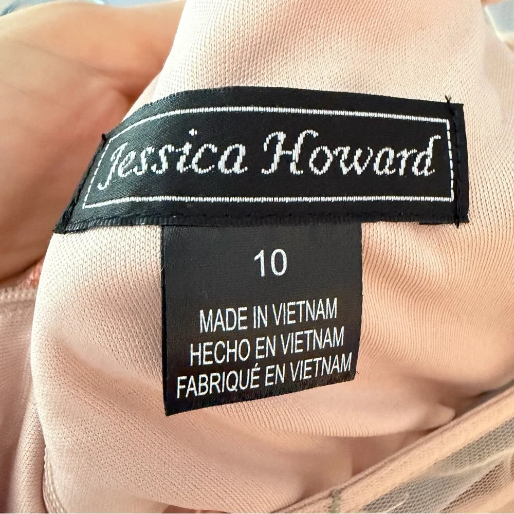 Jessica Howard Peach Midi Dress with Yellow Floral Embroidery, size 10 - Picture 3 of 6